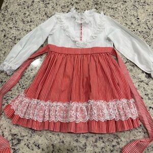 Red and White Striped Dress with Lace Trim